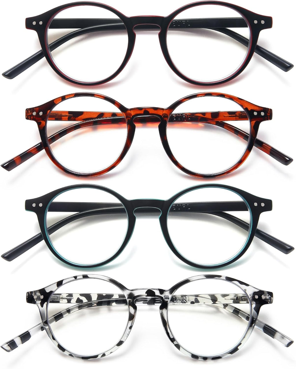 EYEURL 4-Pack Round Reading Glasses for Women Men Blue Light Glasses Retro Round Computer Readers With Spring Hinges Anti Glare Filter Lightweight Eyeglasses 1.5