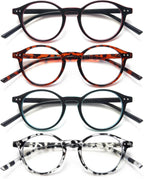 EYEURL 4-Pack Round Reading Glasses for Women Men Blue Light Glasses Retro Round Computer Readers With Spring Hinges Anti Glare Filter Lightweight Eyeglasses 1.5