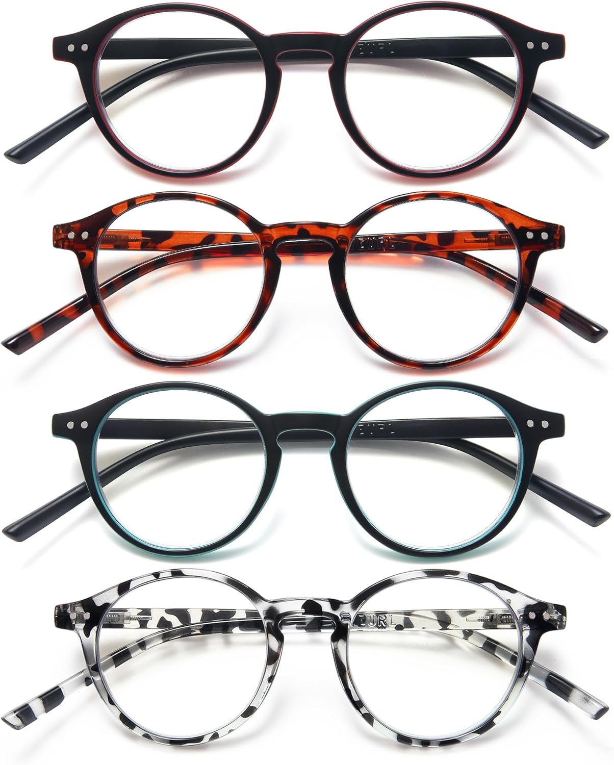 EYEURL 4-Pack Round Reading Glasses for Women Men Blue Light Glasses Retro Round Computer Readers With Spring Hinges Anti Glare Filter Lightweight Eyeglasses 1.5