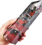 Africa Bloodstone Obelisk Tower Large Natural Healing Crystal Point Wand 6 Faceted Reiki Meditation Home Decor 1.5-2 LBS