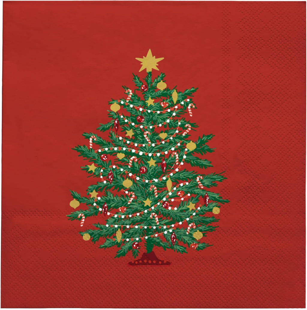 LeZakaa 50Pcs Christmas Tree Paper Napkins, Red Classic Evergreen Tree Design, 3-Ply Dinner Napkins Square Disposable Guest Paper for Christmas Party Dinner Table Décor, 6.5 x 6.5 In