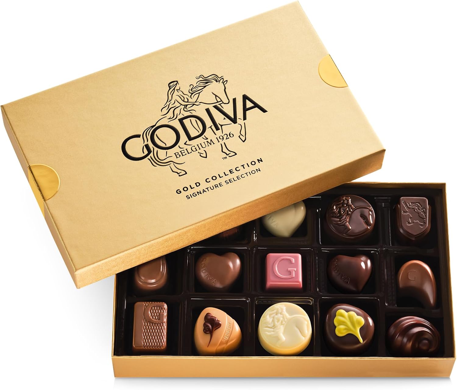 Godiva Gold Assorted Chocolate Gift Box, Belgian Dark and Milk Chocolates with Pralinés, Ganaches & Caramels, Gourmet Gift for Birthdays, Holidays, Kosher, 15 Pc