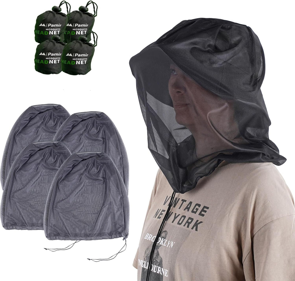4 Pack Mosquito Head Net Mesh Bug Net for Head - Fits Over Hats Insect Shield Face Cover Mask, Breathable Fine Mesh for Fishing Hiking Camping Gardening Men Women (Black)