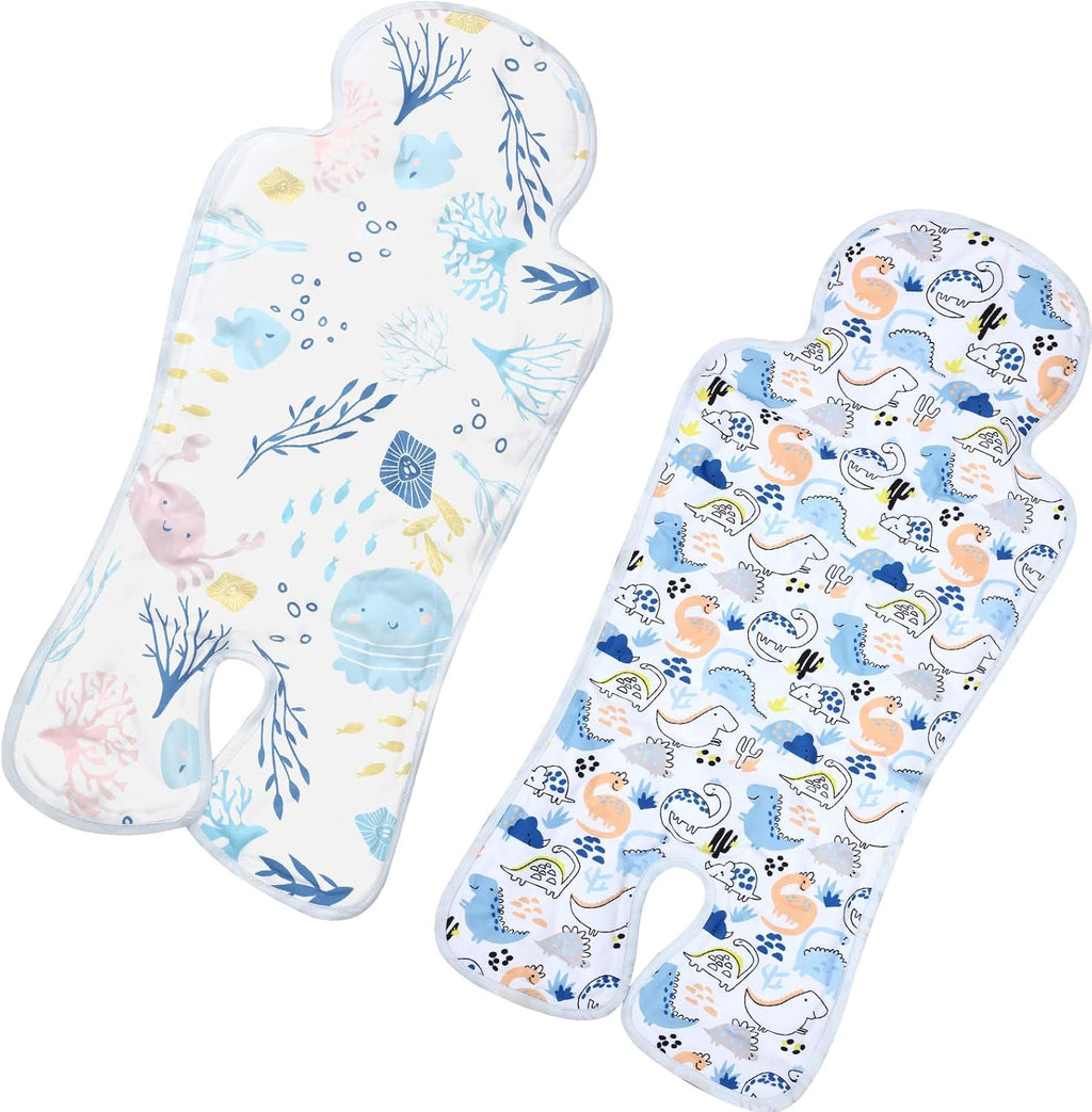 Pinkunn 2 Pcs Gel Car Seat Cooling Pad for Baby Summer Breathable Ice Cushion Multifunctional Ice Stroller Cooler Mat for Stroller Baby Dining Chair Child Safety Seat(Vibrant Color,Dinosaur, Sea)