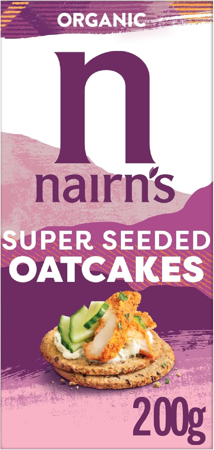 Nairn's Super Seeded Organic Oatcakes - Organic Snacks - Flaxseed, Chia Seed and Sunflower Seeds - Healthy Snacks - Source of Protein - Made with Wholegrain Oats - High in Fibre - 8 x 200g