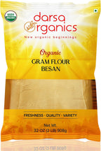 Darsa Organics Gram Flour - 2 lb Besan, Premium Grade USDA Organic Certified Chickpea Flour for Baking, Cooking & Skin Care, Chemical Free, Non-GMO, Vegan, Kosher, Ideal for Gluten Free Diets & Face Masks
