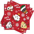 RUSPEPA 25 Pcs Christmas Dog Cocktail Napkins, 3 Ply Cute Puppy Faces and "Merry Woof" Design, Red Disposable Napkin Paper with for Holiday Party Table Decor, 5 x 5 Inch