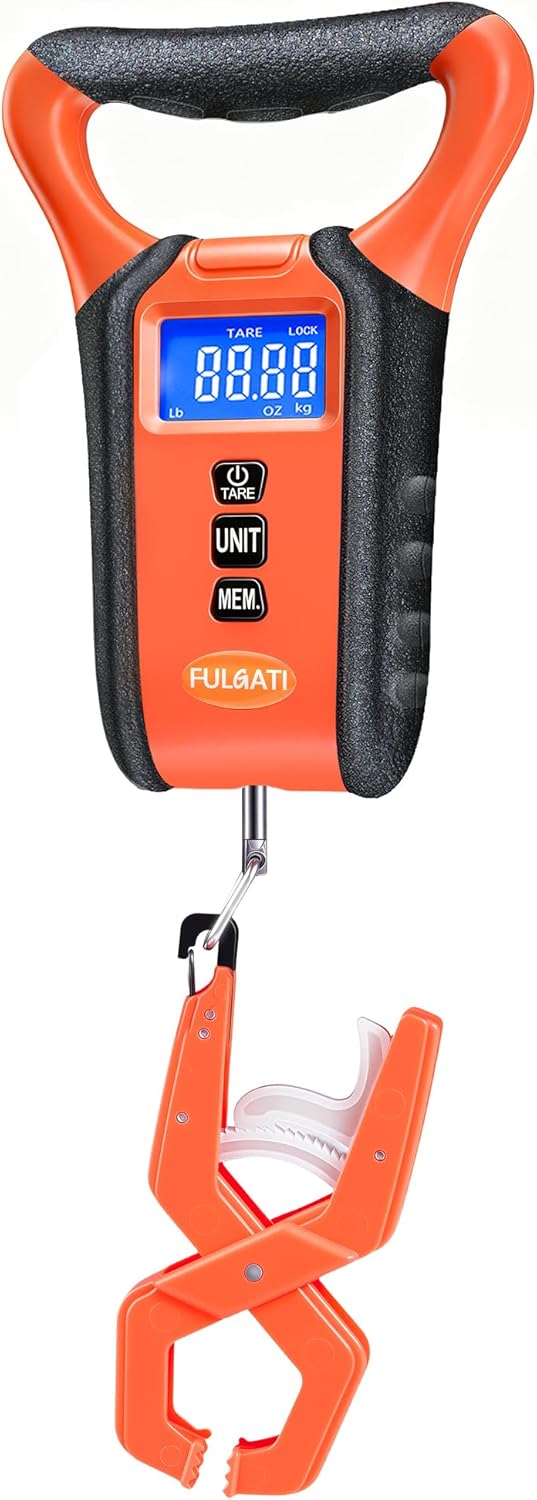 Fish Scale Floating Waterproof Digital Fishing Scale with Lip Grip, Replaceable Hook, LCD Display, 110lb Capacity, Auto Hold, Multiple Units(LB/OZ/KG), Included Measuring Tape – Ideal for Anglers