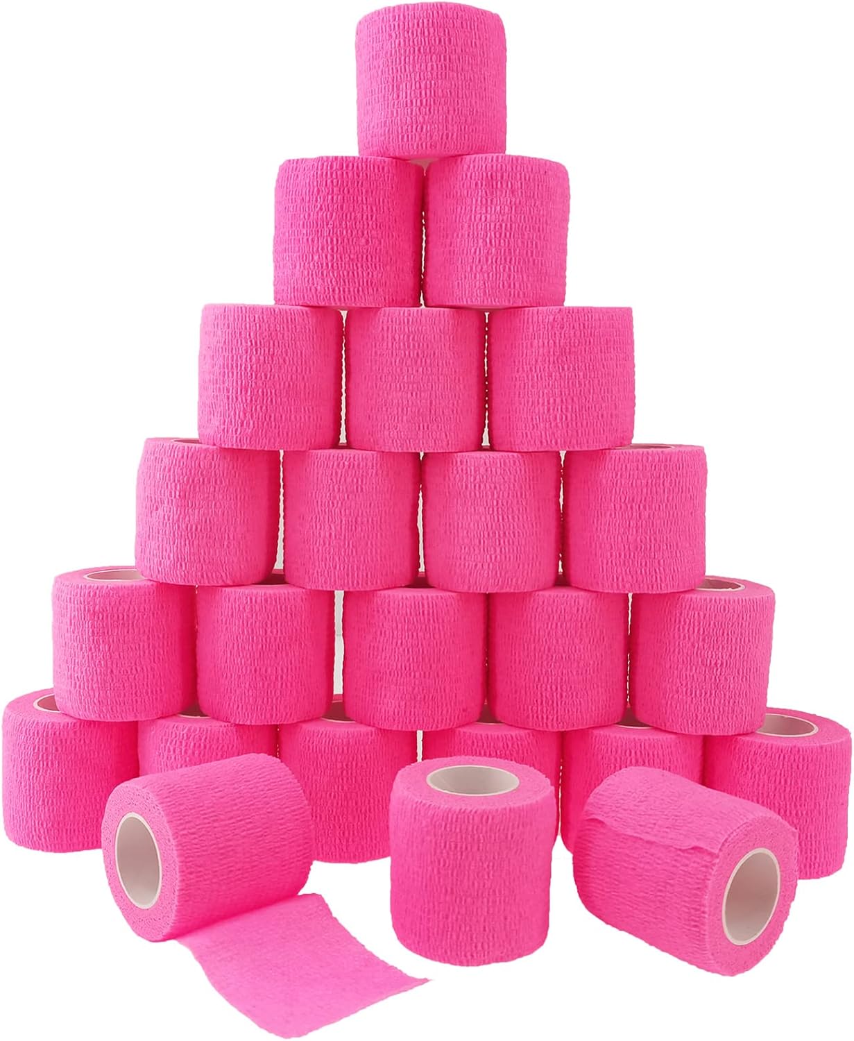 24 Pack Self Adherent Cohesive Bandage Wrap, 2” x 5 Yards Elastic Non Woven Pink Adhesive Tape, Stretch Vet Wrap for Dogs, Athletic Bandages Wrap for First Aid Medical, Sports, Ankle, Wrist Sprains