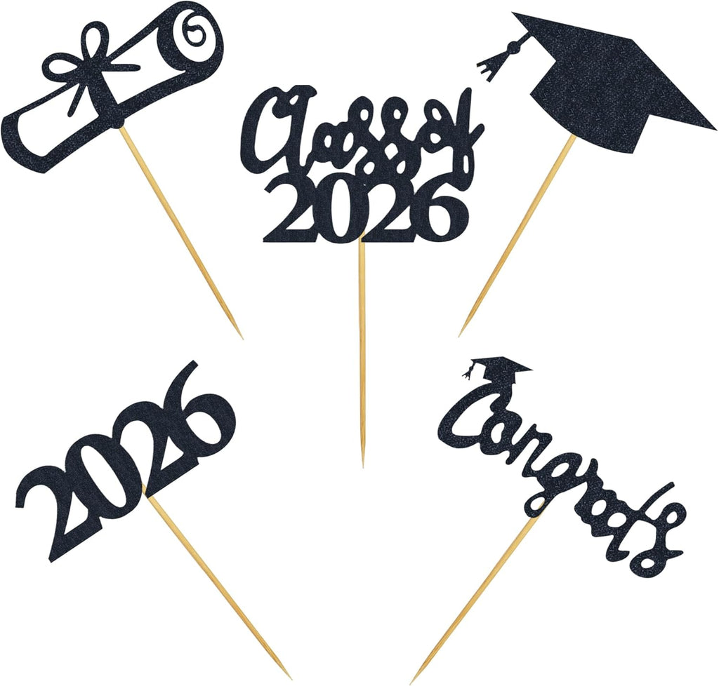 30 PCS Graduation Cupcake Toppers 2026 Diploma Grad Cap Cake Toppers Food Picks for Party Supplies and Graduation Party Favors 5 Styles