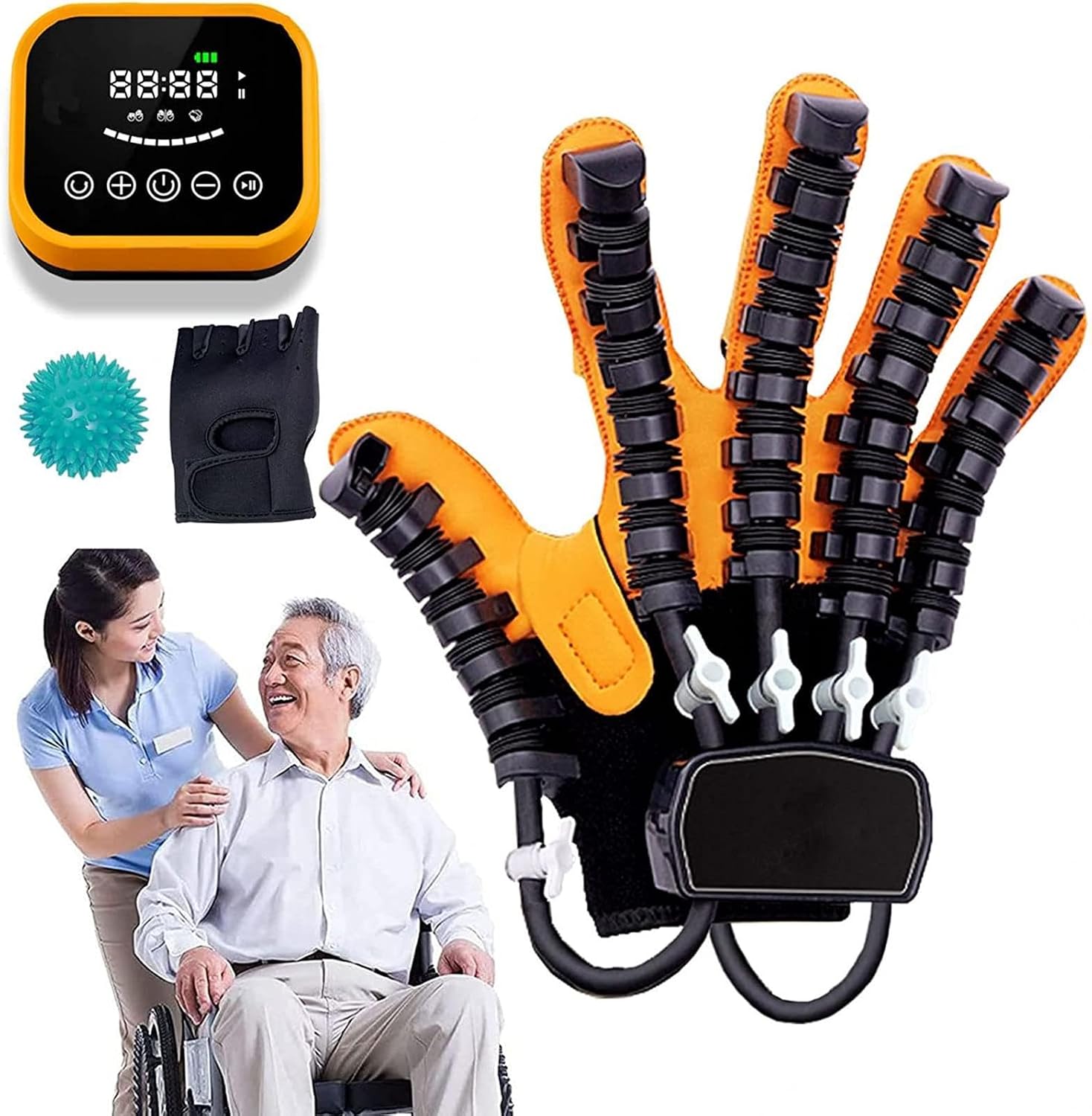 Stroke Hand Splint Assistive Gloves Protector Exoskeleton Manual Training for Stroke People Finger Wrist Training,Left-XL