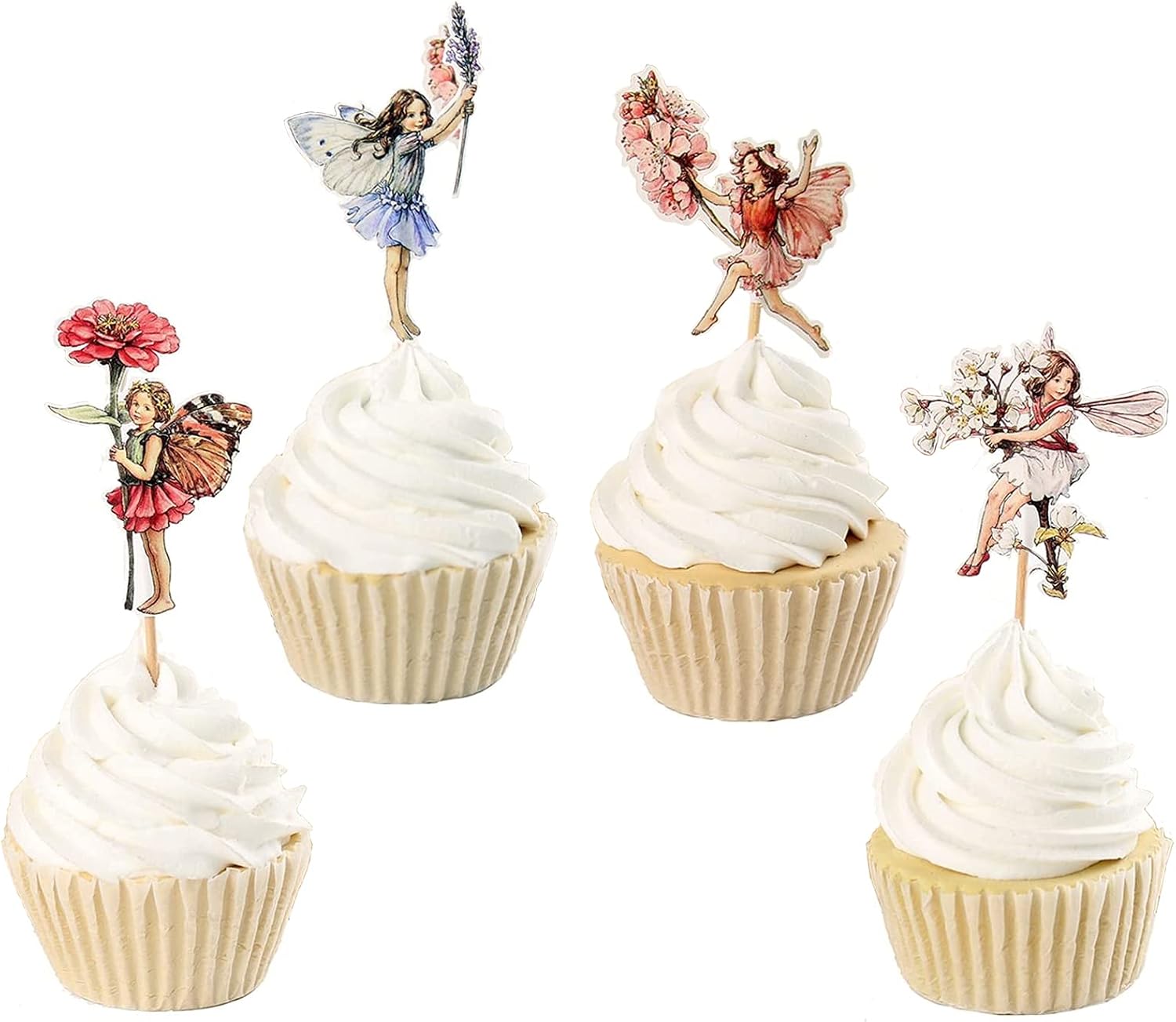 48Pcs Fairy Flower Theme Cupcake Toppers for Fairy Themed Party, Baby Shower, Girls Birthday, Bridal Shower, Wedding Favors and Garden Party Decorations