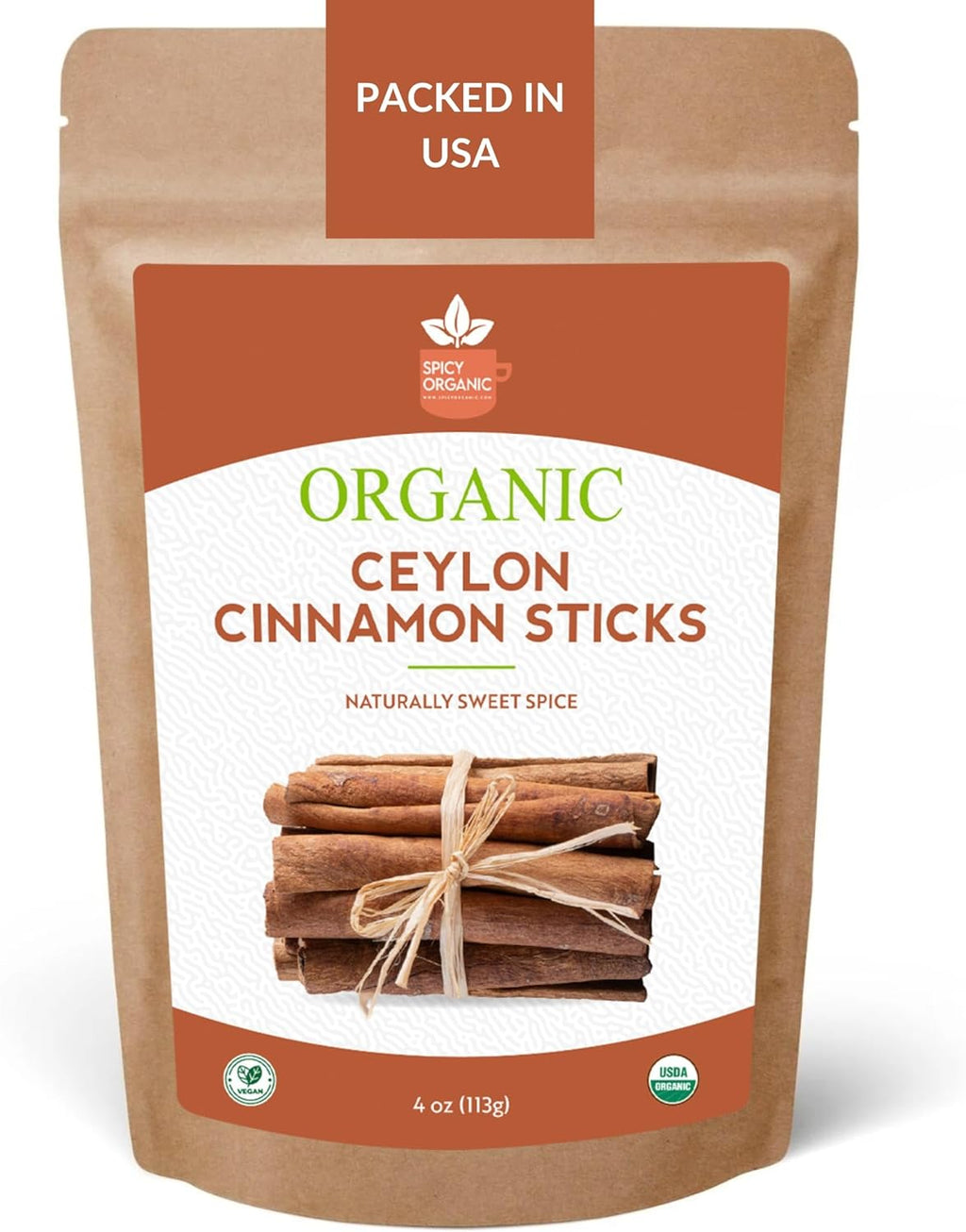 SPICY ORGANIC Ceylon Cinnamon Sticks 4 oz – True Cinnamon Quills from Sri Lanka, 3.5" Premium Ceylon Cinnamon, USDA Certified Organic, Perfect for Recipes, Crafts & Holiday Drinks – Cinnamomum Verum