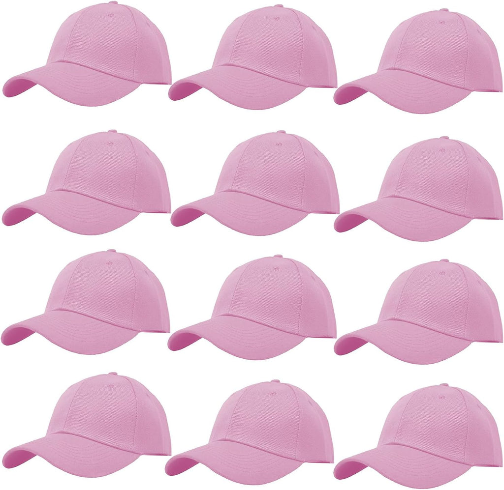 Glory Max Wholesale 12-Pack Plain Baseball Cap Adjustable Solid Blank Curved Visor Hat