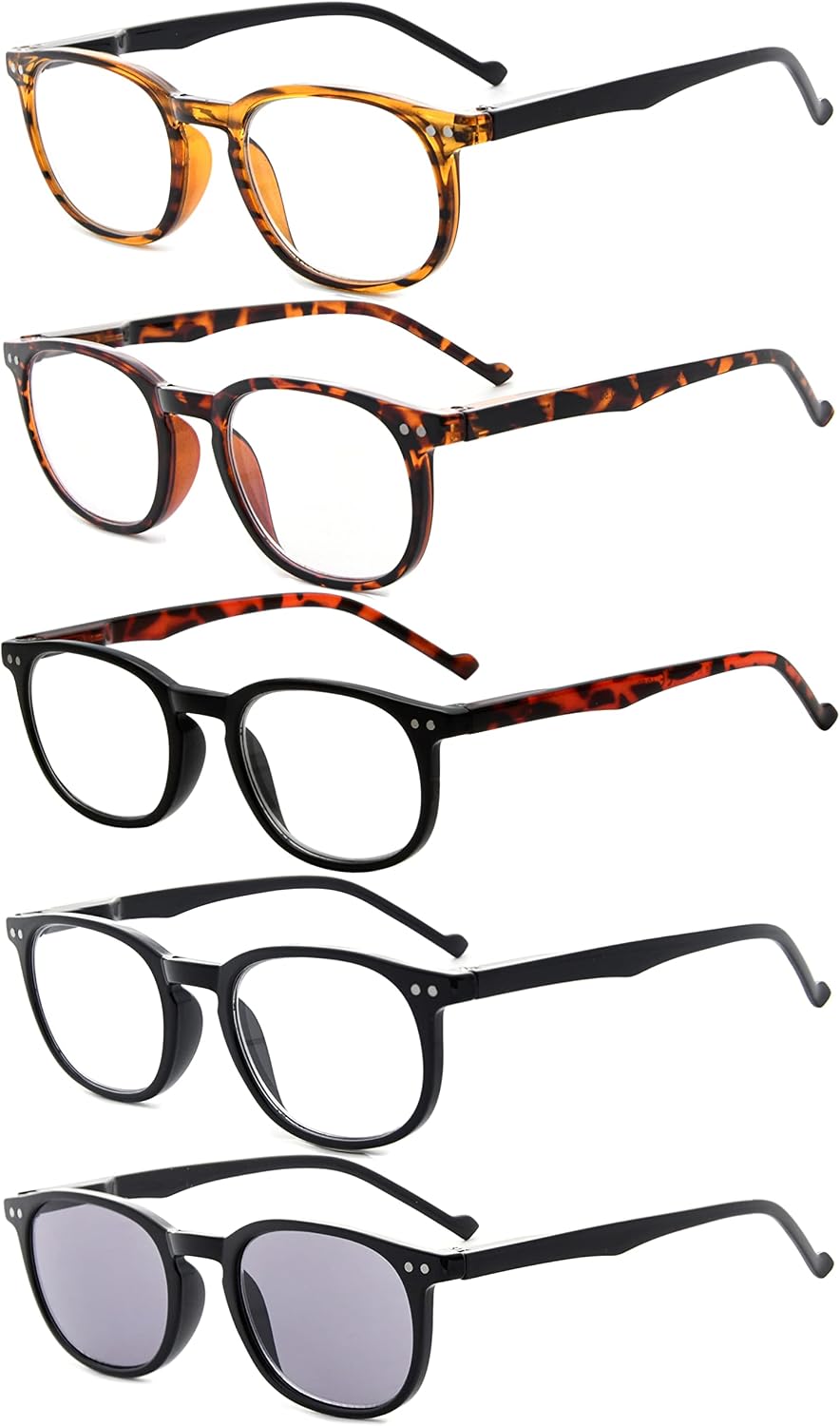 Eyekepper 5-Pack Spring Hinges80's Reading Glasses Includes Sunshine Readers +0.75