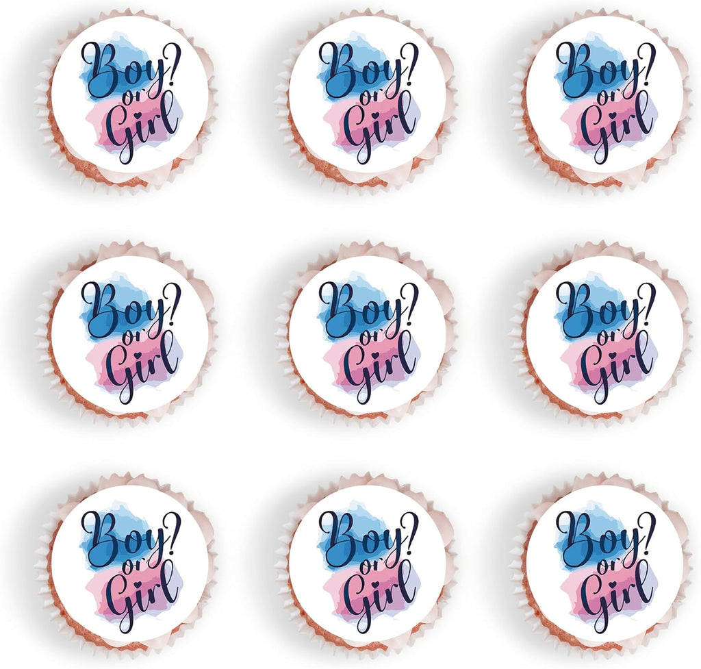 40Pcs Edible Gender Reveal Boy and Girl Cupcake Toppers Picks Wafer Paper Baby Shower Gender Reveal Question Mark Cake Topper Decorations for Birthday Party Cake Decorations Supplies