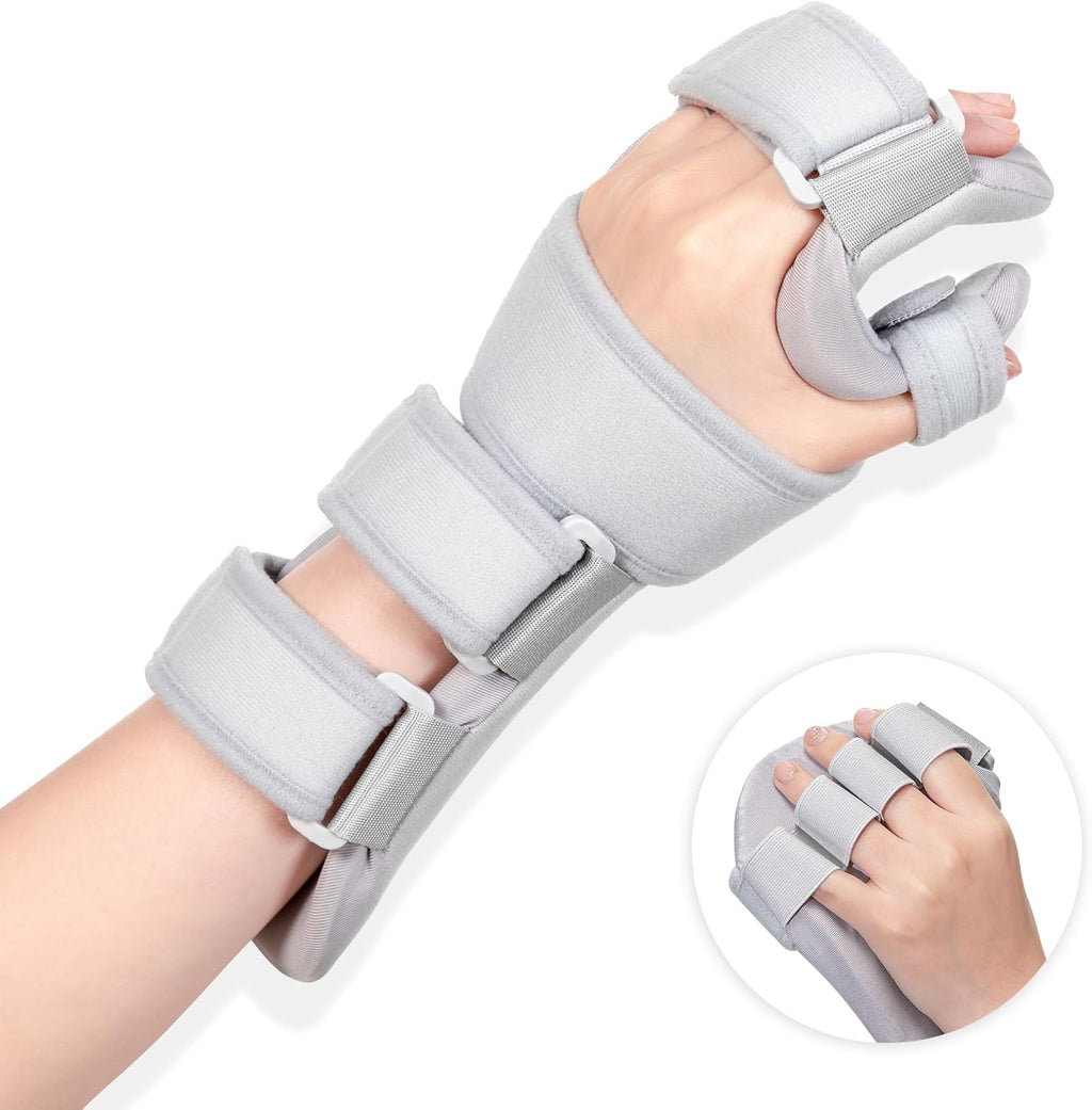Stroke Resting Hand Splint - Night Immobilizer Wrist Finger Brace for Flexion Contractures, Functional 5 Finger Stabilizer Wrap - for Muscle Atrophy Rehab, Arthritis, Tendonitis, Carpal Tunnel Pain