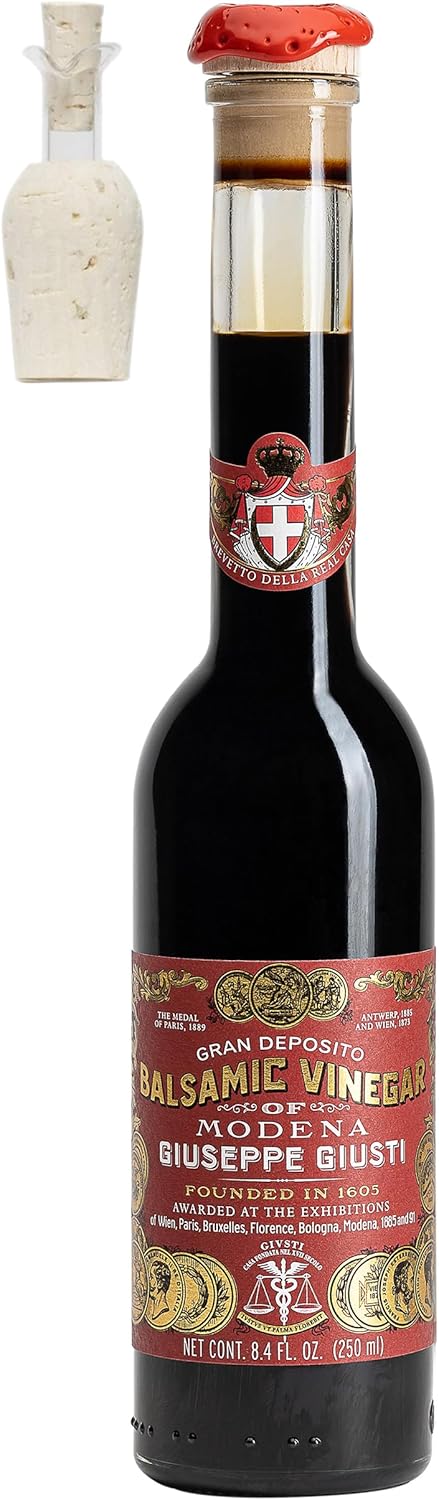 Giuseppe Giusti Balsamic Vinegar of Modena IGP – 3 Gold Medals Gran Deposito, Matured & Thick Authentic Italian Gourmet Aceto Balsamico di Modena, With Pourer – 8.45 fl oz (250 ml) - Pack of 1