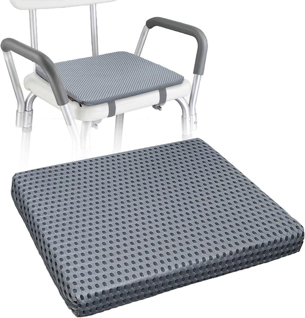 Shower Chair Seat Mat - 4D Mesh Soft Cushion Transfer Bench Pad Bath Stool Padded for Elderly Disabled Handicap, 15" L x 14" W x1.2 H