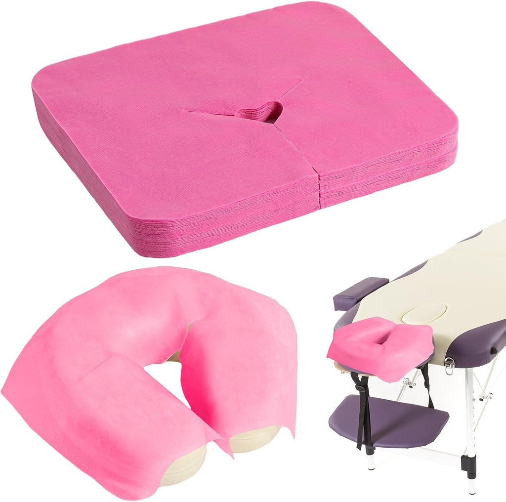 100 Pieces Disposable Face Cradle Covers Massage Headrest Covers for Massage Tables and Massage Chairs Beauty Spa Salon Bed, 12 x 15.5 Inches (Pink)