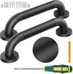 12 Inch Shower Grab Bars, 2 Pack - Anti-Slip Stainless Steel Bathroom Safety Handles for Elderly & Handicap, 304 Steel, Black, Knurled Grip（Black 12in-2-Sets）