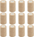12 Pack Self Adhesive Bandage Wrap,3" X 5 Yards Beige Elastic Cohesive Bandage for Sports,Wrist,Ankle,Vet Wrap,Grip Tape