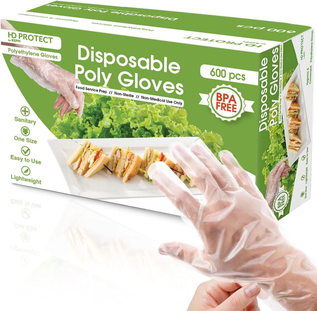 Keppi 600 Pack Disposable Food Prep Gloves – Clear Polyethylene, Latex- BPA & Powder-Free – Bulk Kitchen Gloves for Cooking, Catering, BBQ, Baking, Restaurant Food Handling