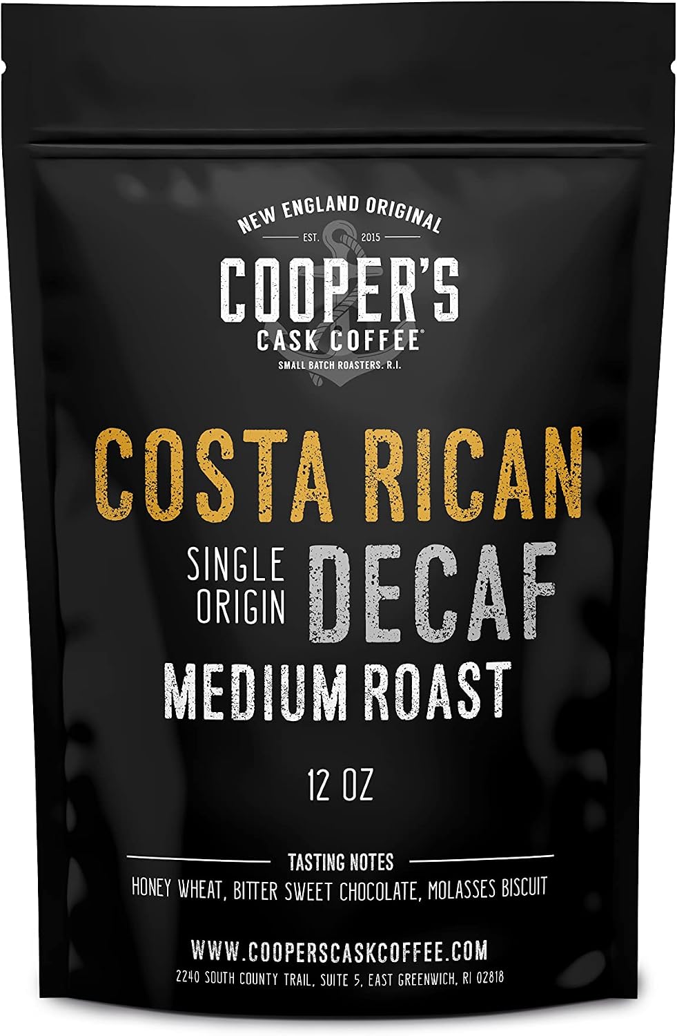 Decaf Costa Rican Coffee Medium Roast, Swiss Water Processed Decaffeinated - 12oz Bag