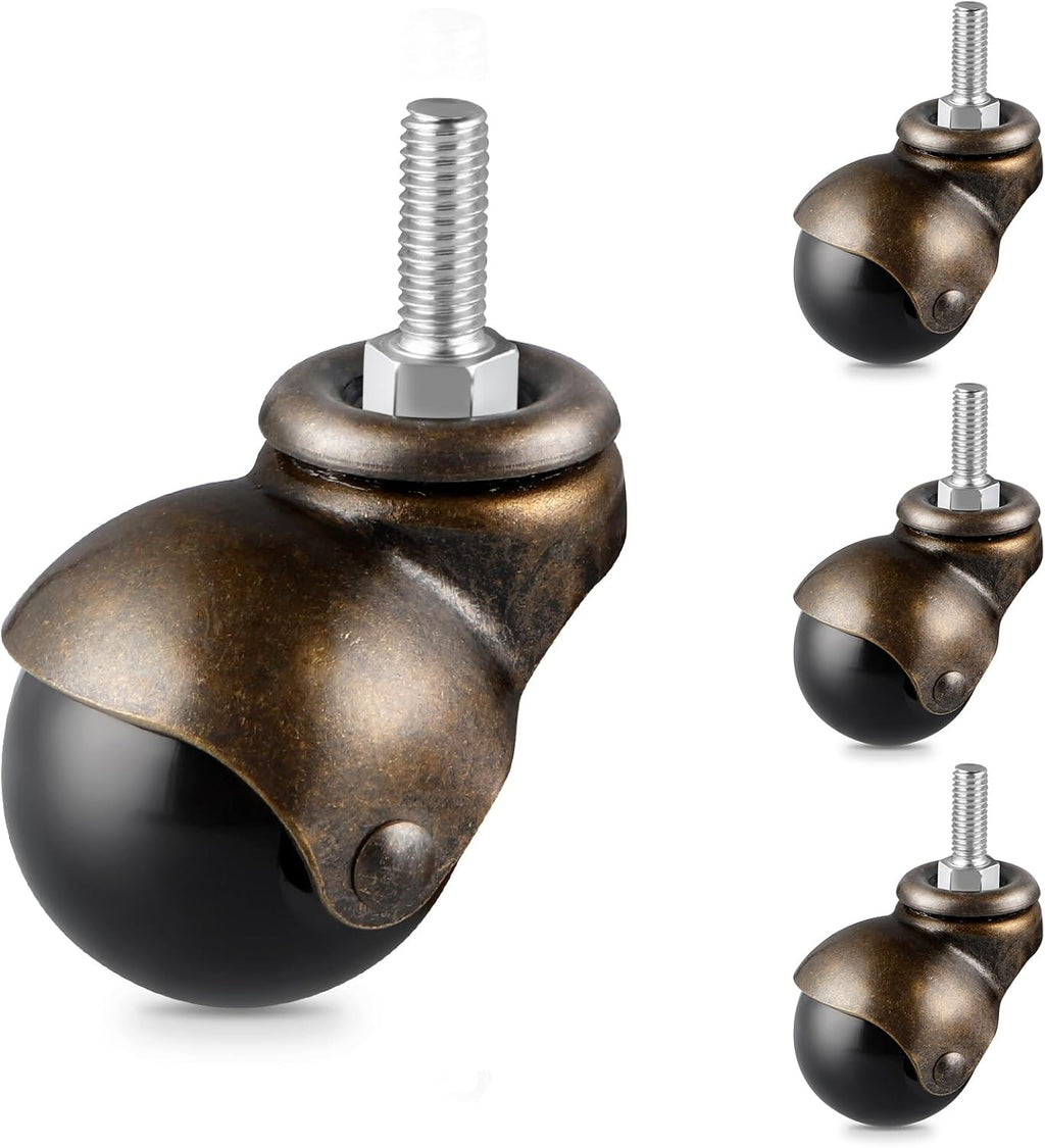 Skelang 2" Stem Ball Casters, 5/16"-18×1" Threaded Stem, Antique Swivel Spherical Wheels Mount for Chair, Ottoman, Furniture, Set of 4