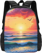 Unisex Backpack A Painting Of Sunset Over The Oce Birds Flying In The Sky Outdoor Adventures Camping & Hiking Trips 17 Inch