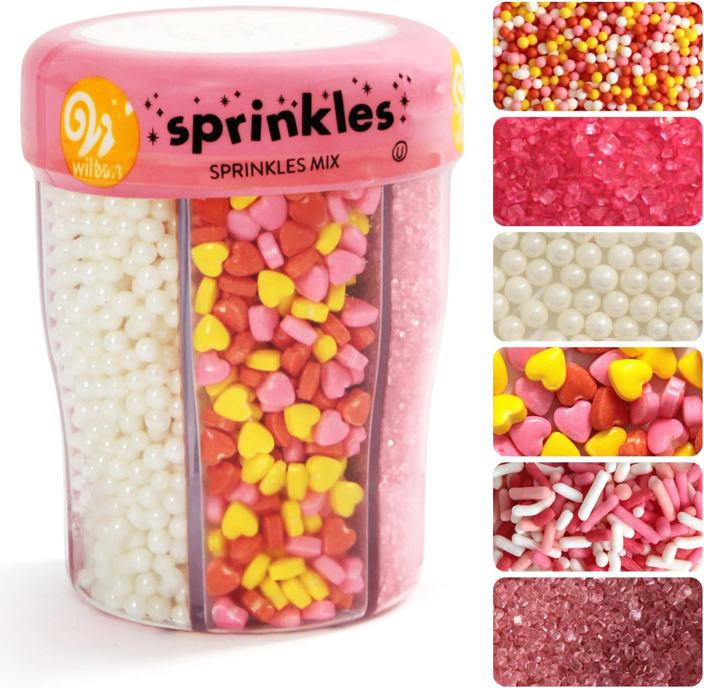 Sprinkles Mix, 6 cells of Edible Cake Toppers 7.30oz, Perfect Heart Shaped Sprinkles for Cake Decorating and Cookie Decorating Kits, Ideal for Cupcakes, Party Treats, Classroom Treats