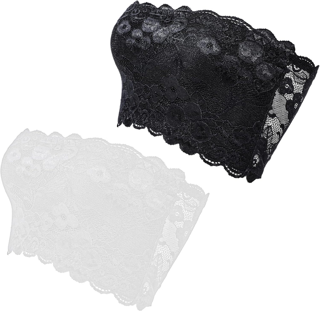Jeffdad Lace Tube Top Bra, Strapless Lace Bralettes for Women Stretchy Tube Top Bra for Low Neckline Cleavage Cover