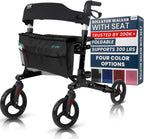 Vive Mobility Rollator Walker with Seat - Folding 4 Wheel Medical Rolling Walker with Bag - Mobility Aid for Adult, Senior, Elderly & Handicap - Aluminum Transport Chair