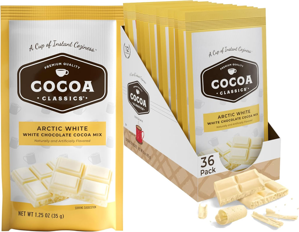 Cocoa Classics Arctic White Cocoa Mix, Hot Chocolate, Made with Nonfat Milk, Just Add Hot Water, Make Hot or Iced Cocoa, Gluten Free, 1.25oz Packets (Pack of 36)