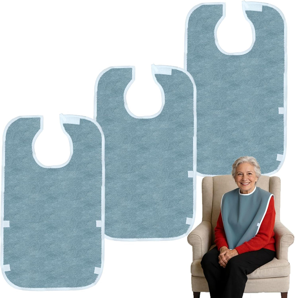 3 Pack Adult Bibs Adjustable Clothing Protectors for Men Women Eating Bibs for Elderly Adults