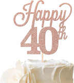 1 Pack Happy 40th Cake Topper Black Glitter Number 40 Forty Birthday Cake Pick Decorations for Cheers to 40 Years Old 40th Birthday Wedding Anniversary Party Supplies Rose Gold