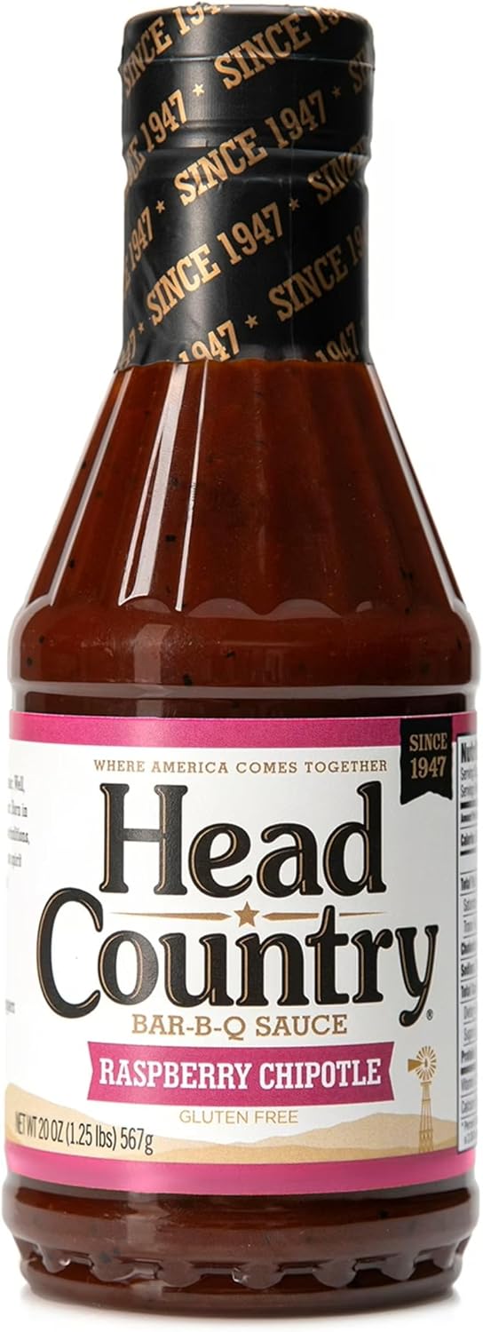 Head Country BBQ Sauce, Raspberry Chipotle | 20 Ounce Bottle | Sweet & Smoky Championship BBQ Sauce For Chicken, Pork & More
