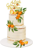 Soulchen 15 Pcs Little Cutie Is on the Way Cake Topper Set Glitter Orange Cake Topper and Simulation Citrus Decorations for Citrus Birthday Party Gender Reveal Fruit Party Supplies