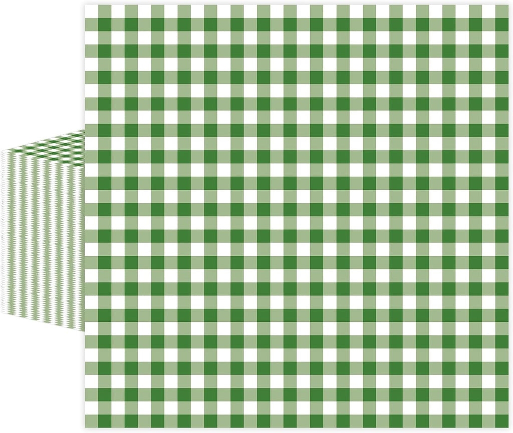 50 Pcs Green Gingham Paper Napkins, Disposable Green and White Checkered Luncheon Napkin Plaid Dinner Beverage Napkin for Picnic Baby & Bridal Shower Wedding Birthday Party Decorations