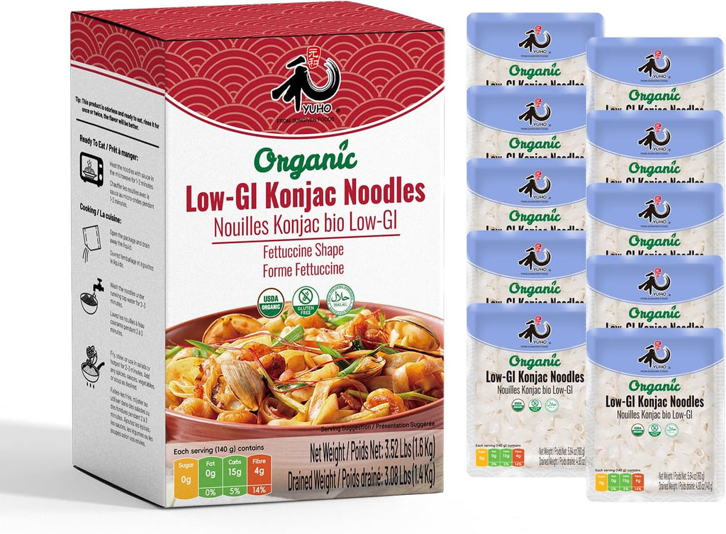 YUHO Organic Konjac Shirataki Fettuccine Noodle, 10 Packs, Closer to Pasta Gluten Free Low Carb Health Noodles Plant Based Vegan for Quick Meals, 56.5 oz