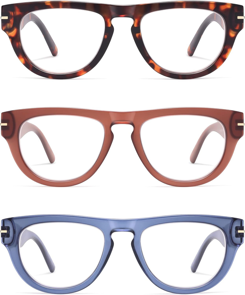 AMOMOMA 3 Pack Retro Square Reading Glasses for Women Men Trendy Vintage Blue Light Blocking Readers AM6200