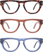 AMOMOMA 3 Pack Retro Square Reading Glasses for Women Men Trendy Vintage Blue Light Blocking Readers AM6200