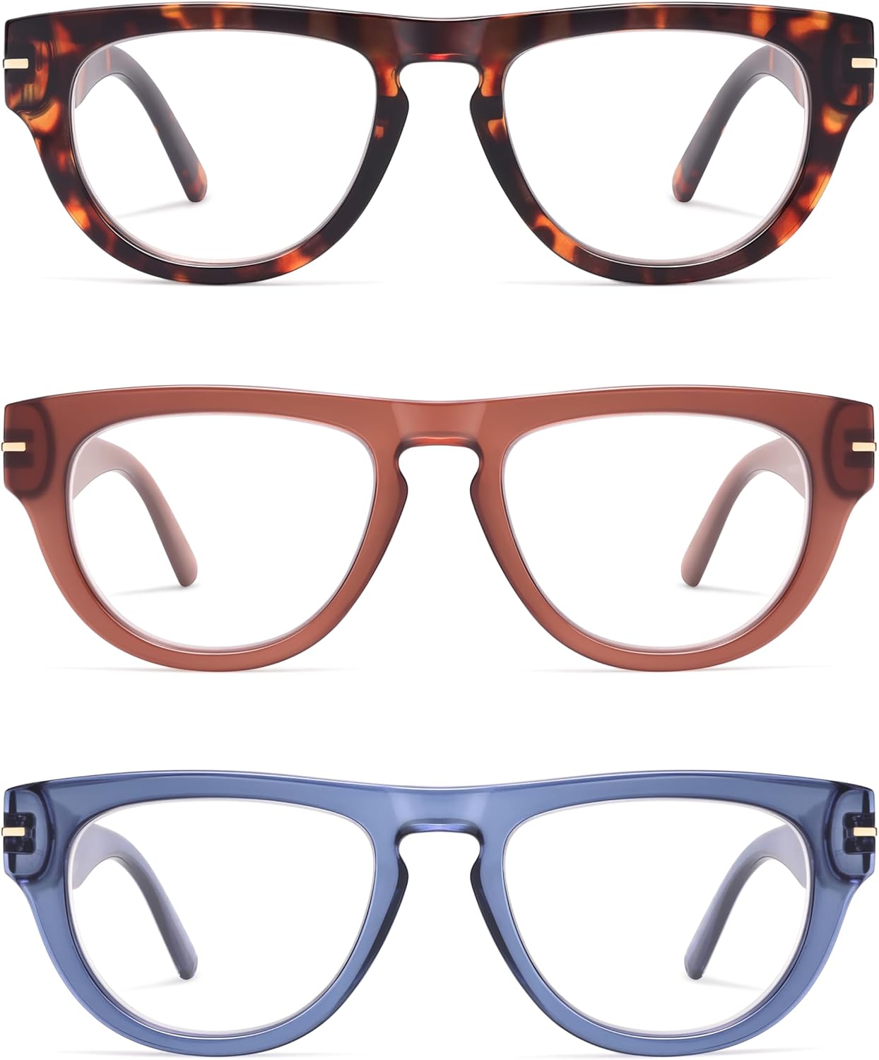 AMOMOMA 3 Pack Retro Square Reading Glasses for Women Men Trendy Vintage Blue Light Blocking Readers AM6200