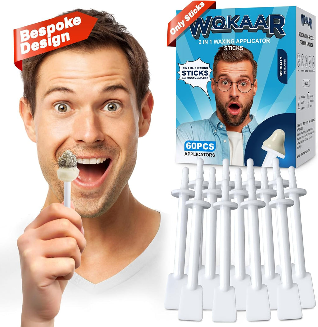 Nose & Ear Waxing Sticks–Professional Nasal Hair Removal 60 Precision Applicators for Pain-Free Waxing at Home. Say Goodbye to Plucking! (Wax refills & wipes sold separately.)