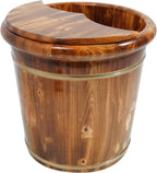 Eapmic Wooden Foot Bath Bucket with Massage Rollers and Lid, Feet Massage Barrel, Solid Wood Round Foot Soak Tub, Home Sauna Feet Basin, Pedicure Barrel for Spa, Massage, Sauna (C)