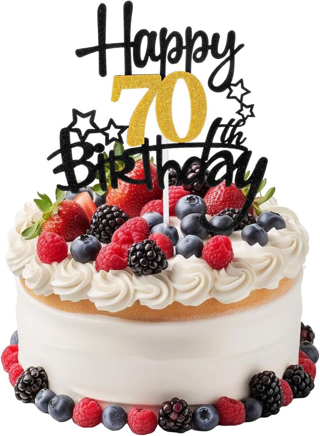 Happy 70th Birthday Cake Topper, Glitter Cheers to 70 Years Cake Topper, Fabulous Cake-Decoration for Happy 70th Birthday, Anniversary Party Cakes Decorations Supplies (Black, Gold)