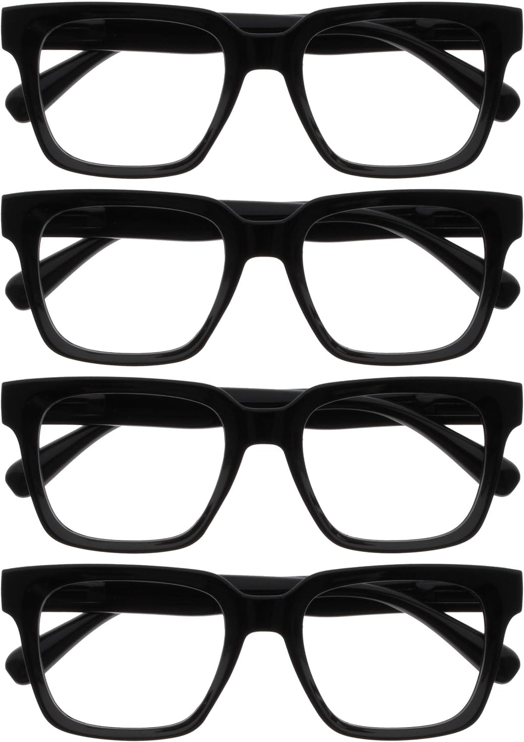 OPULIZE ERA Blue Light Blocking Reading Glasses for Women & Men-Anti-Glare-UV400 Protection-Oversized Frame-Computer Screen Glasses-Black-+2.00(Pack 4 of with 4 Pouches)