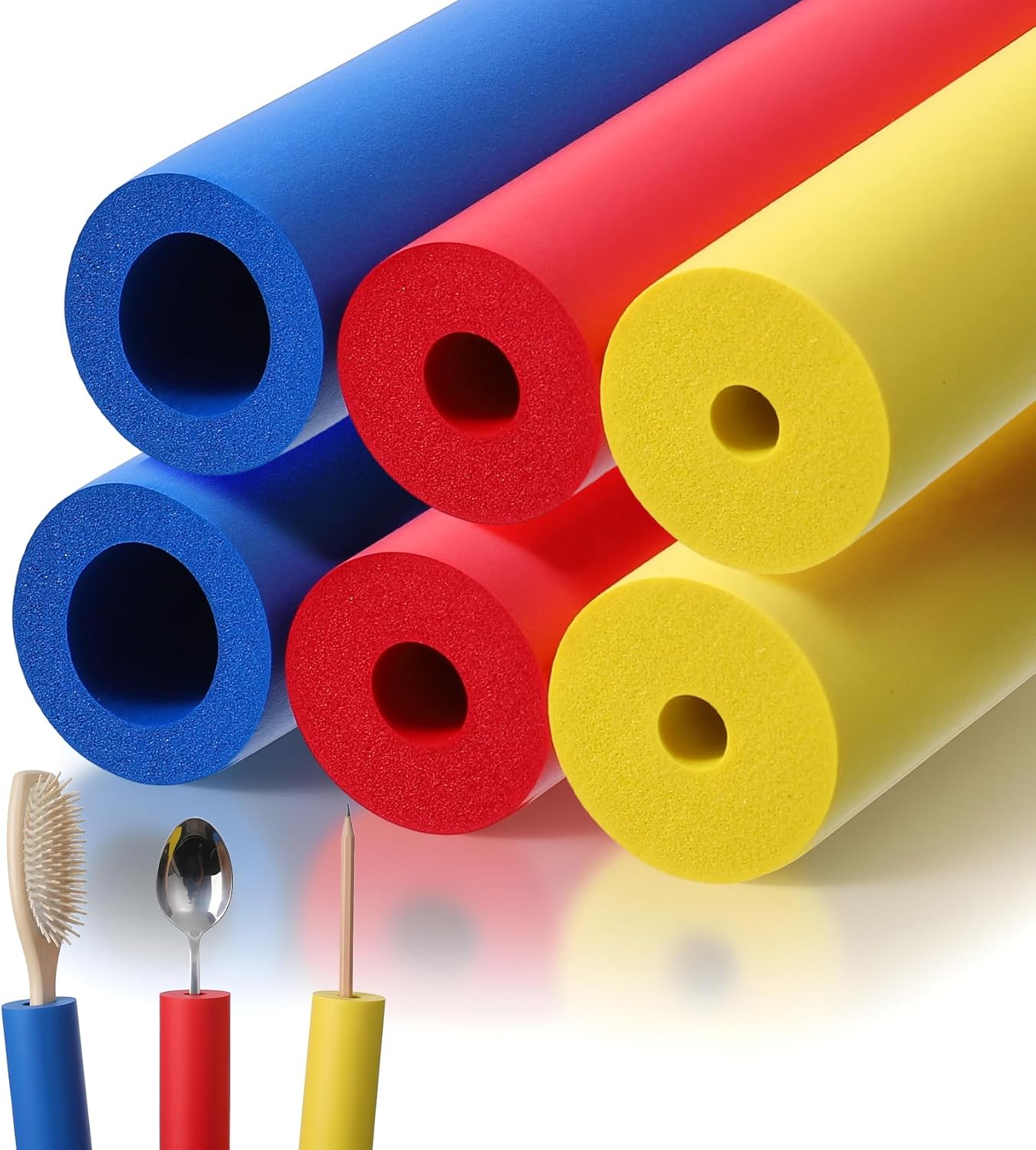 Foam Grip Tubing, 6 Pcs Foam Grip Tubing for Utensils, Elderly (Red, Blue, Yellow)