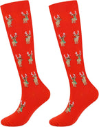 Junely Christmas Compression Socks for Women Knee High Reindeer Socks for Running Athletic Nurses Pregnant Women Work Support Travel Flight Sports Gifts Red
