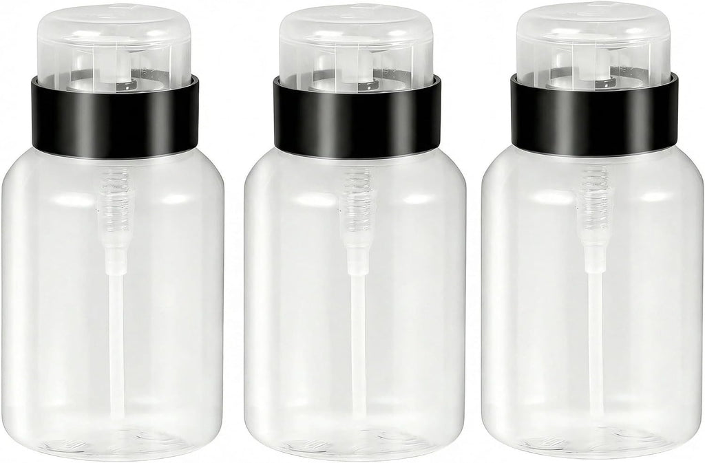 3Pcs 200ML/6.8oz Clear Plastic Push Down Nail Polish Remover Pump Dispenser with Flip Cap Manicure Clean Pump Bottles Makeup Liquid Cosmetic Storage Container Dispensers Vial